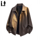 :CHOCOOLATE it美拉德機車(chē)皮衣夾克男2025秋冬季美式潮牌寬松外套 咖色 XL 【建議145斤-165斤】