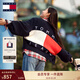 TOMMY JEANS【寬松燈籠袖】25秋冬新款女學(xué)院風(fēng)純棉撞色V領(lǐng)針織開(kāi)衫外套 藏青白紅拼色C1G S   （推薦：100-115斤）