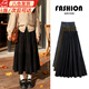 鹿珊伍金絲絨半身裙女秋冬2025新款高腰a字灰色百褶裙長(cháng)裙小個(gè)子蛋糕裙 半身裙黑色【絲絨款】 M 【適合116-140斤】