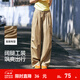 森馬（Semir）休閑褲女松緊腰闊腿褲高街酷颯風(fēng)夏設計感抽繩工裝褲潮流潮酷 咖色調00355 S