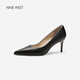 NINE WEST/玖熙高跟鞋女尖頭真皮通勤細跟單鞋 NF670022KK 黑色 36
