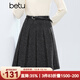 百圖（betu）女裝2025年冬季新款半身裙高級感亮片百褶裙A字短裙裙子女2511T64 深灰 L