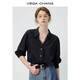 VEGA CHANG白色襯衫女2026年春裝新款歐若風(fēng)蕾絲薄款寬松上衣 瀾夜黑 XS