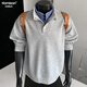 Homlean立領(lǐng)衛衣假兩件秋冬新款男休閑復古格子老錢(qián)風(fēng)系上衣HJ66灰色L