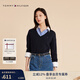 Tommy Hilfiger秋冬女羊毛混紡氣質(zhì)休閑通勤純色V領(lǐng)內搭打底針織衫毛衣 藏青色DW5 XS （推薦：100斤以下）