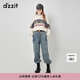 DZZIT地素加絨牛仔褲秋冬酷颯工裝丹寧元素設計女 藍色 S