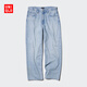 優(yōu)衣庫男裝女裝寬松直筒牛仔褲/水洗產(chǎn)品休閑丹寧長(cháng)褲褲子482864 63 天藍色 31 /170/78A