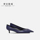 程美美2026新款深藍色軟皮低跟5CM尖頭貓跟淺口單鞋舒適正裝高跟鞋女 深藍色 羊紋超纖皮 5cm 34