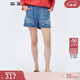 斯琴女棉麻混紡仔蘭繡花薄休閑低腰牛仔短褲CKC2005 仔蘭 L