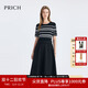 PRICH撞色條紋接連衣裙2025夏季新款短袖針織收腰修身中長(cháng)裙女 19黑色 S (160)