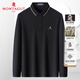 夢(mèng)特嬌（MONTAGUT）【含羊毛桑蠶絲】商務(wù)Polo衫男春秋珠地棉長(cháng)袖提花T恤 黑色 52 