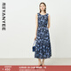 顏域藍色碎花背心連衣裙女2025新款早秋收腰顯瘦女士法式復古長(cháng)裙 藍花 L
