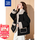 唐獅（TonLion）2024女翻立領(lǐng)燈芯絨拼接短款外套 黑色 L 