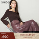 SNIDEL【明星同款】秋冬氣質(zhì)翻領(lǐng)露肩針織拼接連衣裙SWNO244121 棕色 均碼 （F）