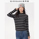 佐丹奴條紋T恤女裝親膚純棉修身打底衫半高圓領(lǐng)長(cháng)袖T恤女05325860 47黑白條紋 M