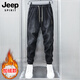 JEEP SPIRIT吉普牛仔褲男秋冬季美式復古哈倫褲子男束腳長(cháng)褲 黑色加絨 2XL