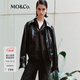 MO&Co.外套鏡面素皮肌理中性闊型棒球服夾克翻領(lǐng)醬果紅摩安珂 黑色 S