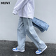 牧唯 牛仔褲男春秋季寬松港風(fēng)韓版潮流ins休閑直筒九分褲青少年學(xué)生薄 藍白 XL