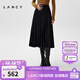 朗姿/LANCY春冬新款黑色高腰百褶裙女中長(cháng)款氣質(zhì)百搭顯瘦半裙 黑色 2XL