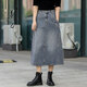 善己2021年秋季新款復古文藝開(kāi)叉休閑半身裙女高腰撞色顯瘦 A字裙 牛仔藍 M【現貨發(fā)售】