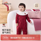 babylove【紡軟織柔】嬰幼兒連體衣寶寶純棉紅色哈衣周歲過(guò)年衣服帶圍嘴