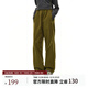 FPA戶(hù)外運動(dòng)撞色線(xiàn)肌理格子長(cháng)褲子秋冬 直筒寬松情侶高級感休閑褲男 綠色 S