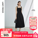 朗姿復古方領(lǐng)吊帶收腰顯瘦氣質(zhì)高級感裙子女夏新款氣質(zhì)連衣裙 黑色 M