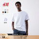 H&M男裝女裝T恤秋冬情侶裝重磅純棉寬松圓領(lǐng)紅色短袖打底衫0608945 白色 L 175/108 oversize寬松版型