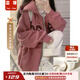 蕓蕁開(kāi)衫衛衣女日系奶fufu字母刺繡連帽加絨加厚學(xué)生寬松外套拉鏈 梅梅漿果色秋冬銀狐絨 面料 S