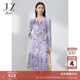 玖姿（JUZUI）幾何印花雪紡連衣裙女裝春款V領(lǐng)褶皺茶歇裙子紫 花紫 M