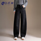 恰凡（QIAFAN）褲子女秋冬黑色彎刀牛仔褲闊腿寬松加絨褲子女款加厚梨形身材靚褲 黑色  XL