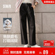 森馬（Semir）休閑褲女純棉打褶闊腿褲腰帶秋復古磨毛長(cháng)褲顯腿長(cháng)101524127005A