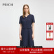 PRICH時(shí)尚假兩件V領(lǐng)連衣裙2025夏季新款設計感短袖顯瘦A字裙女 59藏青色 L (170)