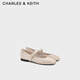 CHARLES&KEITH26春新品真皮平底瑪麗珍鞋淺口單鞋SL1-71720141 Oat燕麥色 37 （235）
