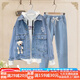 湯靈鼠女童牛仔套裝春秋款洋氣女孩衣服9一12歲時(shí)髦春秋童裝外套牛仔衣13中大童15兒童兩件套女5歲棉 口袋熊外套+淺色牛仔褲 165（L建議96-115斤穿）