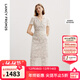 朗姿設計感氣質(zhì)修身蕾絲刺繡收腰女裙秋季新款重工禮服連衣裙 米白色 S