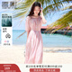 香影溫柔風(fēng)粉色連衣裙女2025夏季新款超好看五分袖海邊度假沙灘裙 粉紅 M