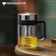 萬(wàn)象（WANXIANG）單層玻璃杯500ML鈦銀色U219商務(wù)帶茶漏水杯便攜居家手柄泡茶杯