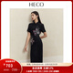HECO【花間令】新中式國風(fēng)春季新款做舊肌理亞麻中長(cháng)款連衣裙女 黑色 M