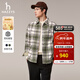 哈吉斯（HAZZYS）男裝秋冬襯衫長(cháng)袖男士外套PHIZ系列厚款保暖外搭格紋男襯衣 茶綠色OG M （170/92A 46）