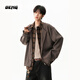 OEMG  老錢(qián)風(fēng)假兩件格紋拼接翻領(lǐng)外套男士秋冬季cleanfit加厚上衣夾克 咖色 【高品質(zhì)】 XL [建議110-130斤]