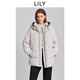 LILY2025冬新款女裝簡(jiǎn)約撞色連帽90鴨絨收腰羽絨服外套短款小個(gè)子 503灰白 L