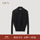 OVV秋冬熱賣(mài)女裝絲毛翻領(lǐng)半開(kāi)襟休閑長(cháng)袖針織衫 黑色（凈色）A7 M