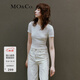 MO&Co.圓領(lǐng)短袖修身收腰短款露臍彈力T恤上衣時(shí)髦洋氣上裝女摩安珂 本白色 S 160