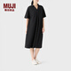 MUJI女式 珠地網(wǎng)眼 POLO連衣裙 女裝短袖裙子夏季 BB18CC4S 黑色 S-M （160/84A）