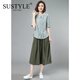 SUSTYLE奢侈高端品牌女裝高檔套裝2025年新款女夏季時(shí)尚格子半袖襯衫洋氣 綠格上衣+軍綠裙褲 M