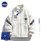 NASA LIKE官方潮牌棉服冬季羊羔絨厚外套男女搖粒絨棉襖情侶保暖羊羔毛棉衣 米白色 L（建議120-140斤）