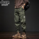 JEEP SPIRIT吉普迷彩工裝褲男春秋季美式潮牌寬松多口袋休閑褲男束腳褲子男 軍綠色 3XL 碼建議體重(170斤-180斤)