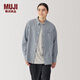 MUJI男式 水洗牛津紐扣領(lǐng)長(cháng)袖襯衫 男士襯衣外套純棉 春季 AC4AAC4A 深藏青色格紋 L (175/100A)