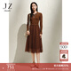 玖姿·安娜蔻靜奢雅丹風(fēng)假兩件拼接網(wǎng)紗羊毛連衣裙女2025春季新款 咖啡 M